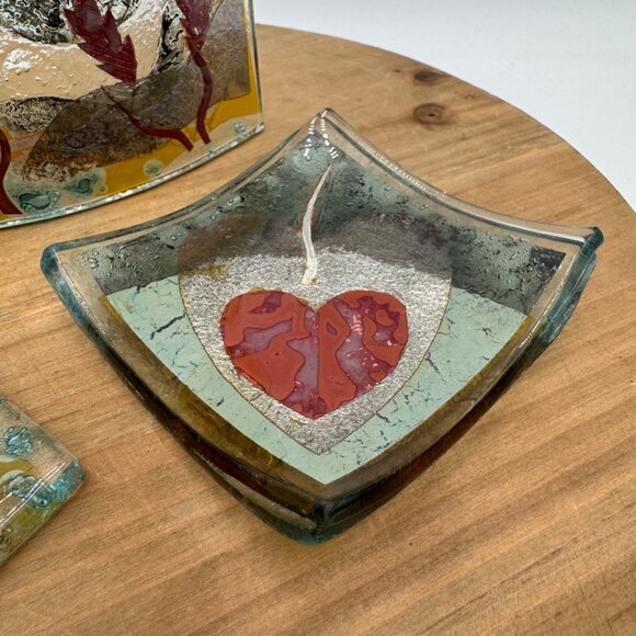 Fused Glass Trinket Dish Studio art glass 3 piece set multi color - Picture 3 of 7